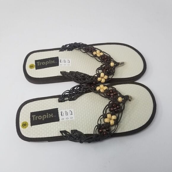 TROPIX MACRAME SANDALS. SIZE 8. NEAR NEW CONDITION. BROWN. OFF WHITE - Picture 11 of 16